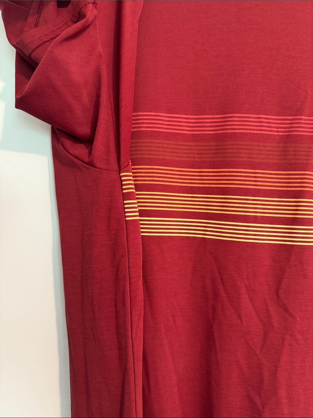 Patagonia Red Short-Sleeve Tee with Yellow-Orange Stripe - Picture 2 of 6
